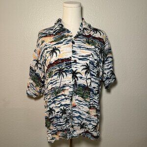 Vintage Ocean Current Tropical Soft Short Sleeve Casual Button Up Top